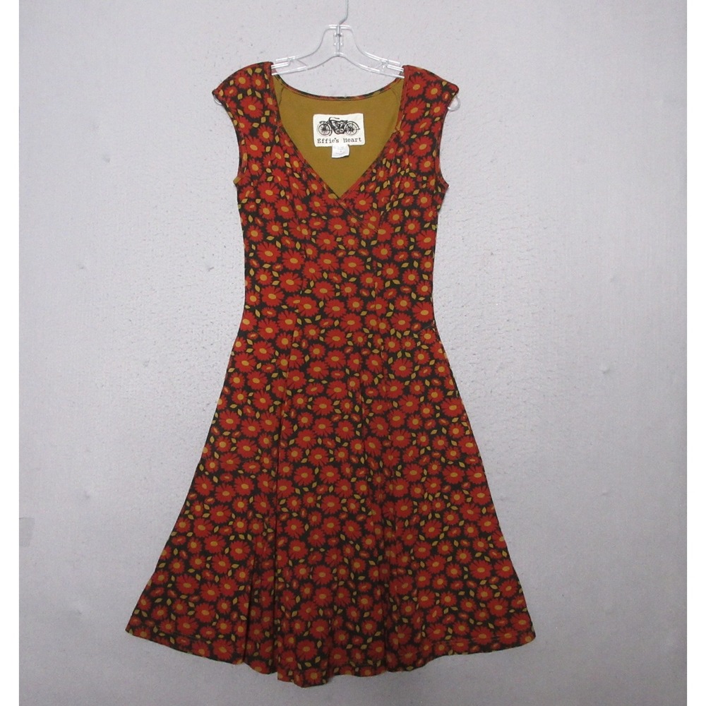 Effies Heart Dress S Red Floral Fit and Flare Retro Mod Rockabilly Cottage Core